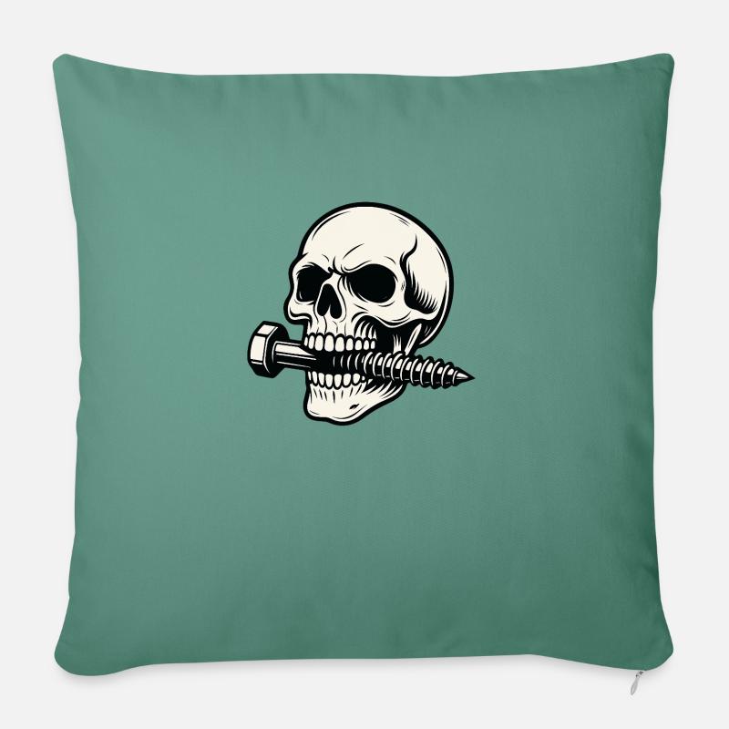 Totenkopf mit Doppelschrauben - Sofakissenbezug 45 x 45 cm - Tanngrün