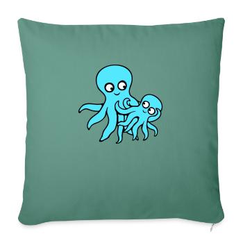 Pieuvre Maman Papa Enfant Bébé Mère Père Famille - Housse de coussin décorative 45 x 45 cm - vert sapin - Devant