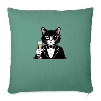 A gentleman tomcat with a glass and a monocle. - Sofa pillowcase 17,3'' x 17,3'' (45 x 45 cm) - cypress green - Front