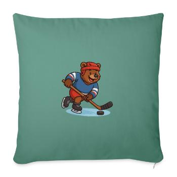 Ours de hockey sur glace - Housse de coussin décorative 45 x 45 cm - vert sapin - Devant