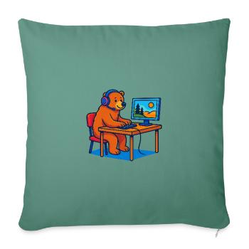 Ours de l’ordinateur - Housse de coussin décorative 45 x 45 cm - vert sapin - Devant