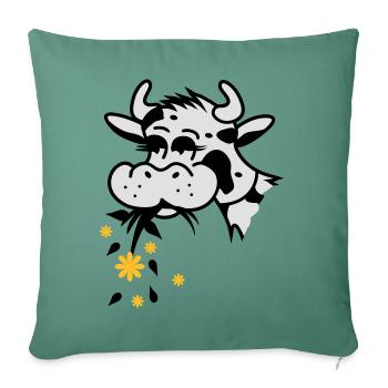 Cow eats bouquet - Sofa pillowcase 17,3'' x 17,3'' (45 x 45 cm) - cypress green - Front