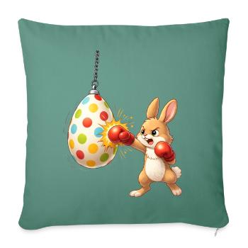 Boxender Osterhase mit Osterei-Boxsack - Sofakissenbezug 45 x 45 cm - Tanngrün - Vorne