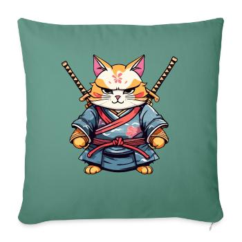 Samurai Cat #28 - Sofa pillowcase 17,3'' x 17,3'' (45 x 45 cm) - cypress green - Front