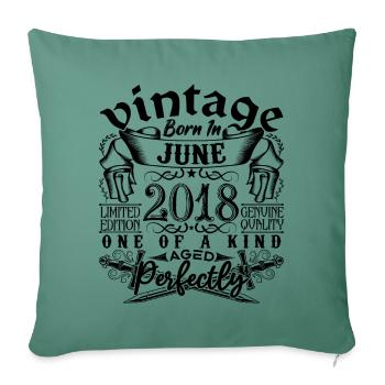 Anniversaire 2018 Juin 2018 ! né en June 2018 - Housse de coussin décorative 45 x 45 cm - vert sapin - Devant