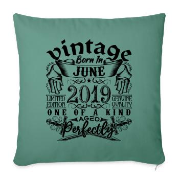 Anniversaire 2019 Juin 2019 ! né en June 2019 - Housse de coussin décorative 45 x 45 cm - vert sapin - Devant