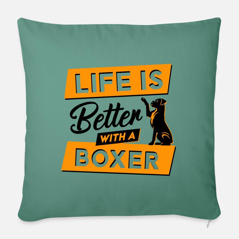 La vie est plus belle avec un boxer - Vector Design - Housse de coussin décorative 45 x 45 cm - vert sapin