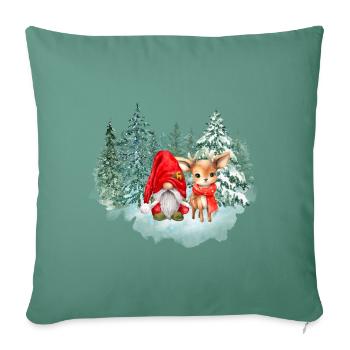 Wichtel Knut mit Rentier Stella - Sofakissenbezug 45 x 45 cm - Tanngrün - Vorne