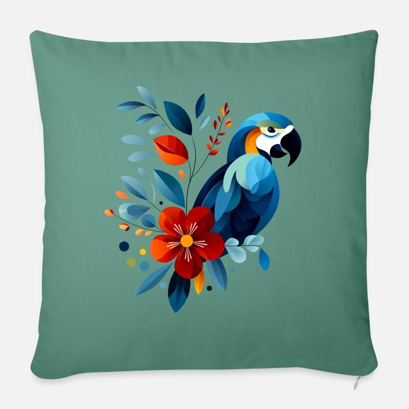 Floraler Papagei - Sofakissenbezug 45 x 45 cm - Tanngrün