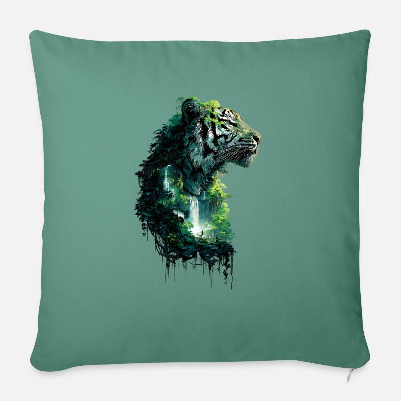 Dschungel Tiger Doppelbelichtung Wildlife Design - Sofakissenbezug 45 x 45 cm - Tanngrün