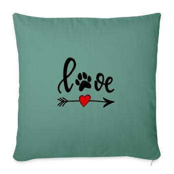 Love mit Hundepfote - Pfeil mit Herz - Sofakissenbezug 45 x 45 cm - Tanngrün - Vorne
