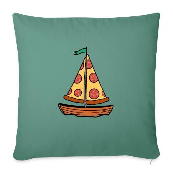 Voilier Ahoy Sea avec voile de pizza au salami - Housse de coussin décorative 45 x 45 cm - vert sapin - Devant