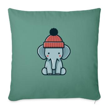 Winter Pachyderm Elephant with Red Beanie Hat - Sofa pillowcase 17,3'' x 17,3'' (45 x 45 cm) - cypress green - Front