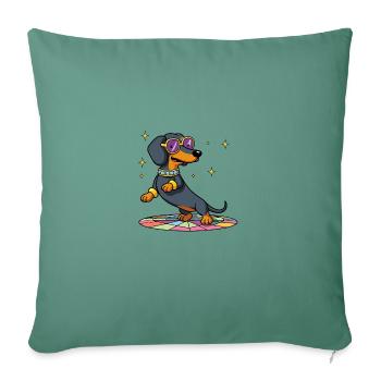 Disco Dog Dachshund Stu Dances Disco Ball Dancer Dance - Sofa pillowcase 17,3'' x 17,3'' (45 x 45 cm) - cypress green - Front