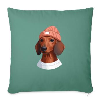Chien teckel avec bonnet chapeau animal amitié - Housse de coussin décorative 45 x 45 cm - vert sapin - Devant