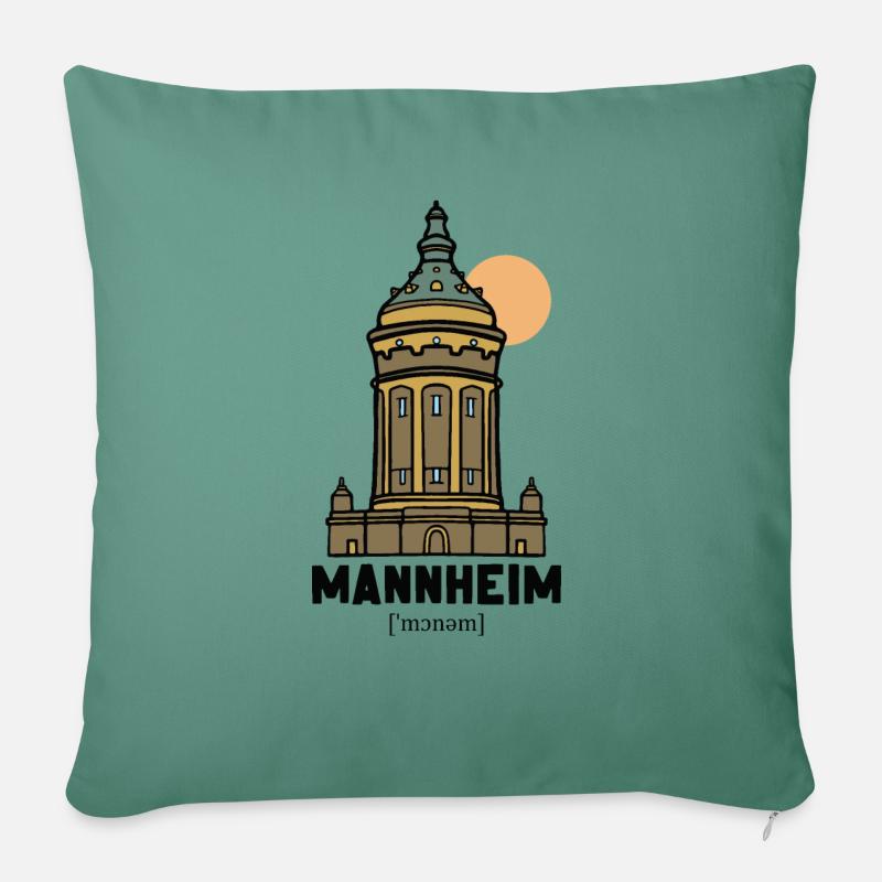 Wasserturm Manheim Vintage Design - Sofakissenbezug 45 x 45 cm - Tanngrün