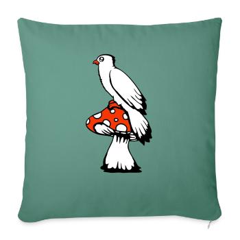 Bird sitting cute big mushroom dots toadstool - Sofa pillowcase 17,3'' x 17,3'' (45 x 45 cm) - cypress green - Front