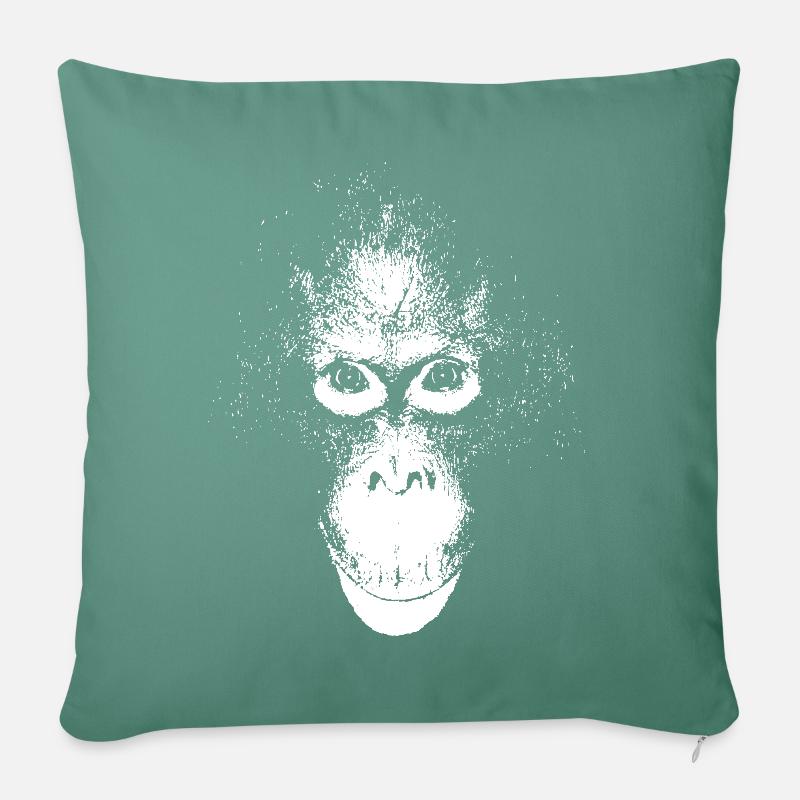 Visage d’orang-outan blanc - Housse de coussin décorative 45 x 45 cm - vert sapin