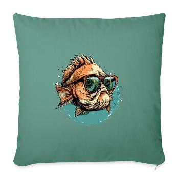 Kazo le poisson à lunettes - Housse de coussin décorative 45 x 45 cm - vert sapin - Devant