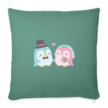 Marié mignon de pingouin et couples de mariage de mariée - Housse de coussin décorative 45 x 45 cm - vert sapin - Devant
