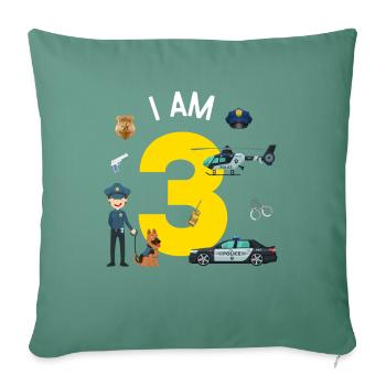 J’ai 3 ans - Police américaine - Housse de coussin décorative 45 x 45 cm - vert sapin - Devant