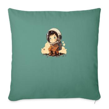 Illustration d’astronautes mignons et mignons - Housse de coussin décorative 45 x 45 cm - vert sapin - Devant