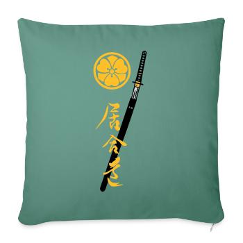 Iaido Kanji Katana & Mon - Sofakissenbezug 45 x 45 cm - Tanngrün - Vorne