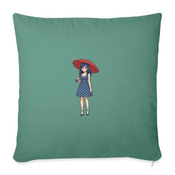 Une jeune femme avec un parapluie - Housse de coussin décorative 45 x 45 cm - vert sapin - Devant