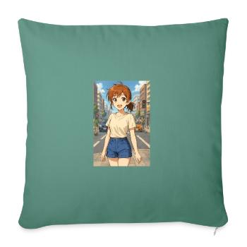 Jeune femme heureuse - Housse de coussin décorative 45 x 45 cm - vert sapin - Devant
