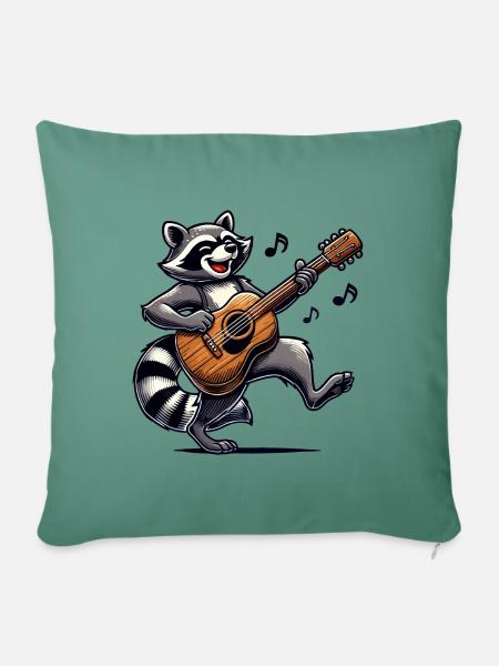 Raccoon Guitare Musique - Housse de coussin décorative 45 x 45 cm - vert sapin