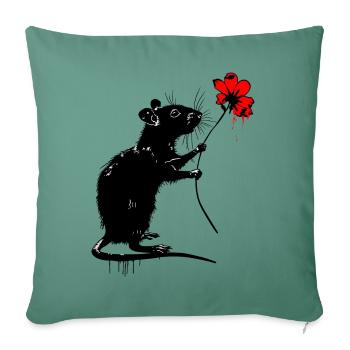 Rat with flower - Sofa pillowcase 17,3'' x 17,3'' (45 x 45 cm) - cypress green - Front