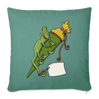 Chameleon with school cone and slip of paper - Sofa pillowcase 17,3'' x 17,3'' (45 x 45 cm) - cypress green - Front