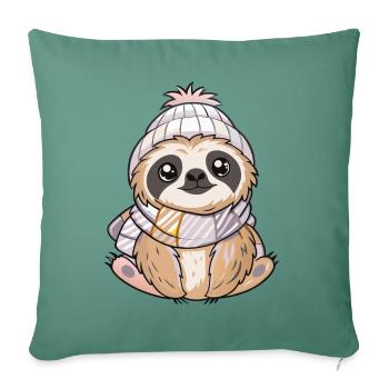 Cute sloth with scarf and bobble hat. - Sofa pillowcase 17,3'' x 17,3'' (45 x 45 cm) - cypress green - Front