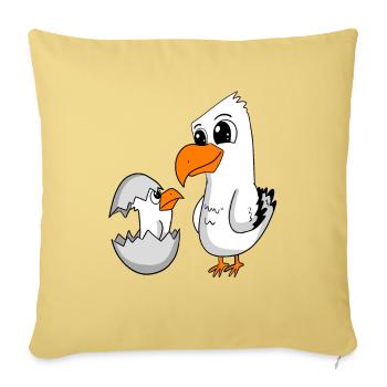 Mouette avec bébé Mouette - Housse de coussin décorative 45 x 45 cm - jaune délavé - Devant