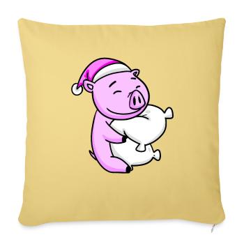 Pig with pillow and sleeping cap - Sofa pillowcase 17,3'' x 17,3'' (45 x 45 cm) - washed yellow - Front