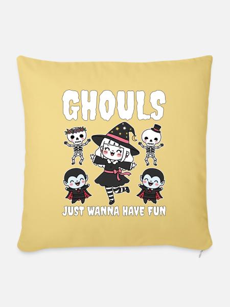 GHULE WOLLEN EINFACH NUR SPASS HABEN - HEXE HALLOWEEN - Sofakissenbezug 45 x 45 cm - Hellgelb