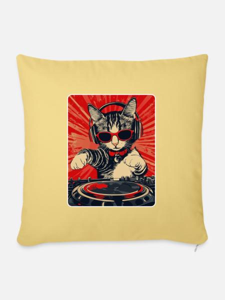Coole DJ Katze mit Sonnenbrille - Sofakissenbezug 45 x 45 cm - Hellgelb