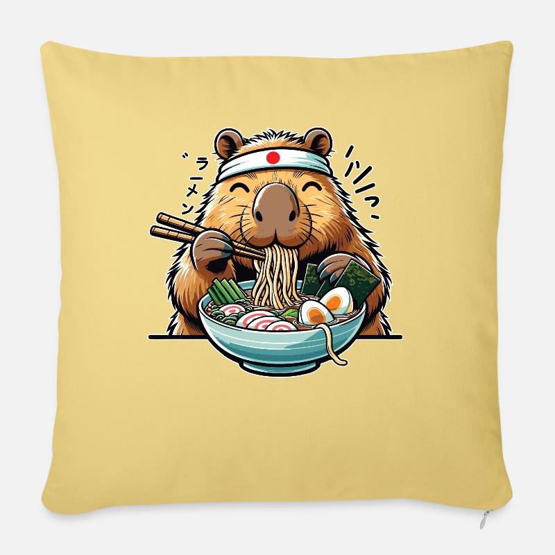 Capybara mit Nudeln Ramen kawaii Capybara - Sofakissenbezug 45 x 45 cm - Hellgelb