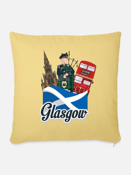 Glasgow Icons: Dudelsäcke & Bus - Sofakissenbezug 45 x 45 cm - Hellgelb
