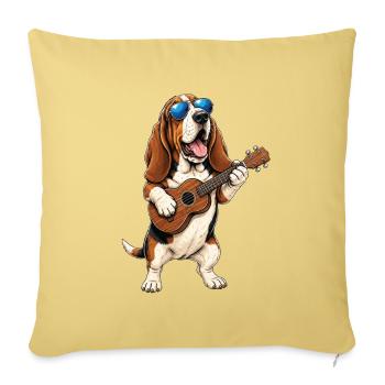 Basset Hound Playing Guitar - Music Dog Dad - Sofa pillowcase 17,3'' x 17,3'' (45 x 45 cm) - washed yellow - Front