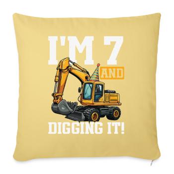 7 Years Old And Digs Excavator Birthday Design - Sofa pillowcase 17,3'' x 17,3'' (45 x 45 cm) - washed yellow - Front