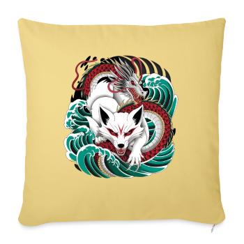 Japanese Kitsune Fox And Dragon In - Sofa pillowcase 17,3'' x 17,3'' (45 x 45 cm) - washed yellow - Front