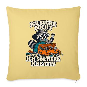 Waschbär – Ich suche nicht, ich sortiere kreativ - Sofakissenbezug 45 x 45 cm - Hellgelb - Vorne