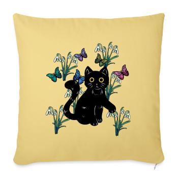 Chat Chats Enfants Nature Printemps Fleurs Fantaisie - Housse de coussin décorative 45 x 45 cm - jaune délavé - Devant