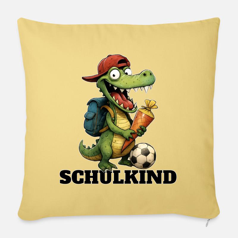 Einschulung Schulkind Krokodil Erstklässler - Sofakissenbezug 45 x 45 cm - Hellgelb