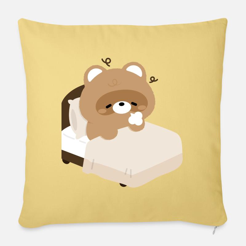 Gemütlicher schläfriger Biber auf dem Bett - Sofakissenbezug 45 x 45 cm - Hellgelb