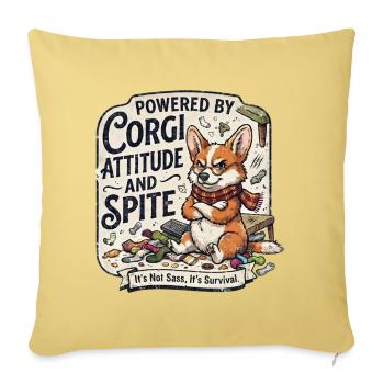 Powered By Corgi Attitude And Spite Funny Dog - Sofa pillowcase 17,3'' x 17,3'' (45 x 45 cm) - washed yellow - Front