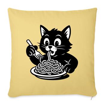 Le chat mange des spaghettis Mème - Housse de coussin décorative 45 x 45 cm - jaune délavé - Devant