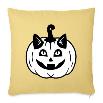 Halloween Katze Kürbiskopf - Schwarz Weiß - Sofakissenbezug 45 x 45 cm - Hellgelb - Vorne