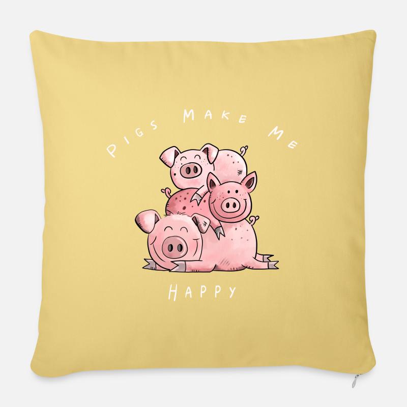 Pigs Make me Happy I Schweine Comic Geschenk - Sofakissenbezug 45 x 45 cm - Hellgelb